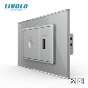 Intrerupator tactil simplu cap scara / cruce control telecomanda RF + priza USB, 3M, rama sticla