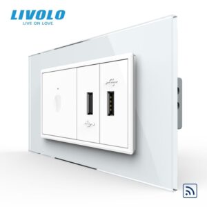 Intrerupator tactil simplu control telecomanda RF + priza dubla USB, 4M, cu rama sticla