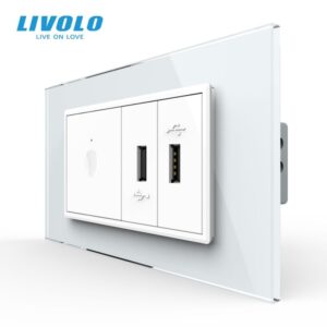 Intrerupator tactil simplu + priza dubla USB, 4M, cu rama sticla