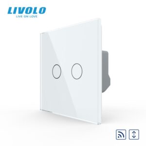 Intrerupator dublu tactil, control draperie, wireless - control din telecomanda RF, cu panou sticla, Generatia Noua