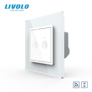Intrerupator dublu tactil, control draperie, wireless - control telecomanda RF, cu rama sticla