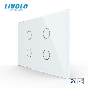 Intrerupator cvadruplu, standard italian, cap scara / cap cruce, control telecomanda RF, cu panou sticla, 3M