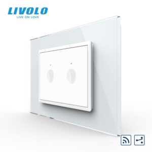 Intrerupator dublu tactil, control telecomanda RF, cap scara / cap cruce, standard italian, cu rama sticla, 3M