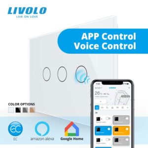 Intrerupator inteligent EC triplu tactil, Generatie Noua, cu panou sticla, standard italian 3M