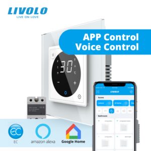 Termostat cu fir si releu pentru incalzire in pardoseala, afisaj electronic, Generatie Noua EC, cu touch-screen, cu rama de sticla